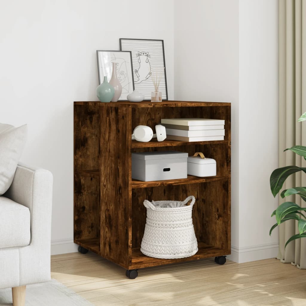 Side Table With Wheels Smoked Oak 55X60X78 Cm Engineered Wood