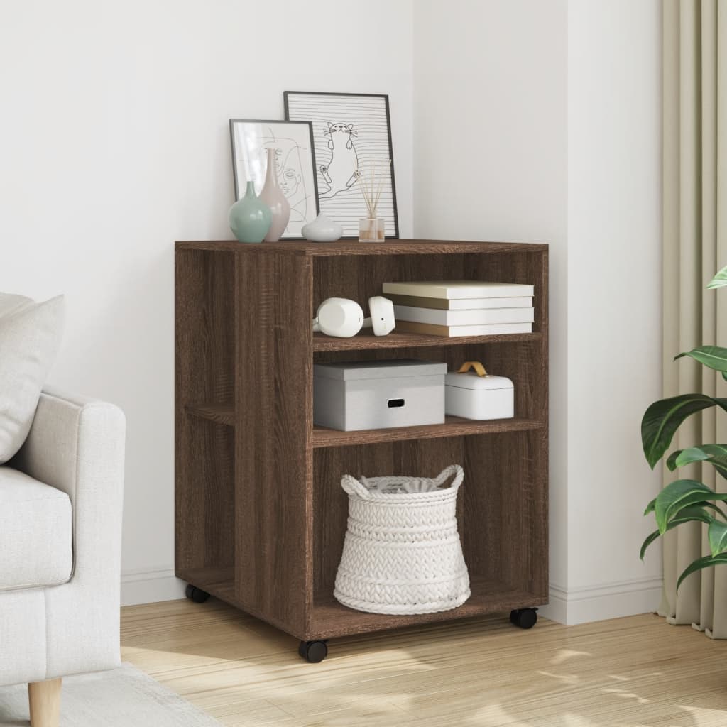 Side Table With Wheels Brown Oak 55X60X78 Cm Engineered Wood