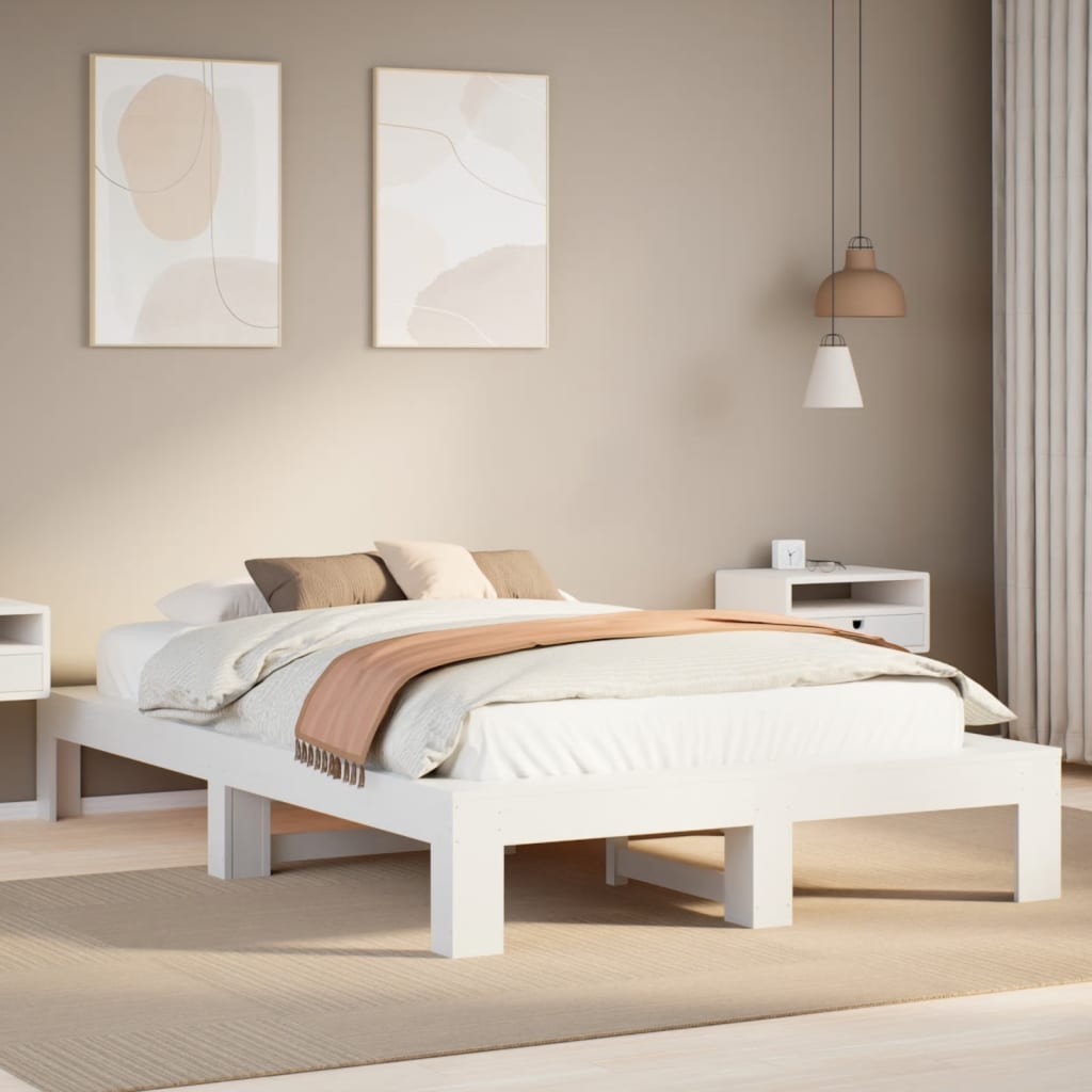 Bed Frame Without Mattress White 120X190 Cm Small Double Solid Wood Pine