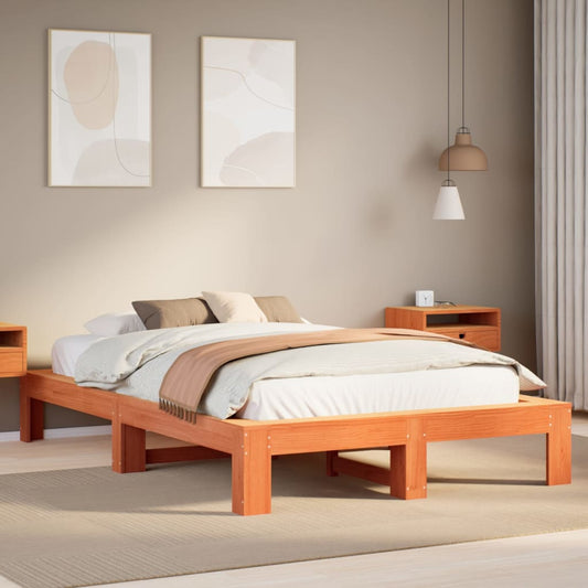 Bed Frame Without Mattress Wax Brown 120X190 Cm Small Double Solid Wood Pine