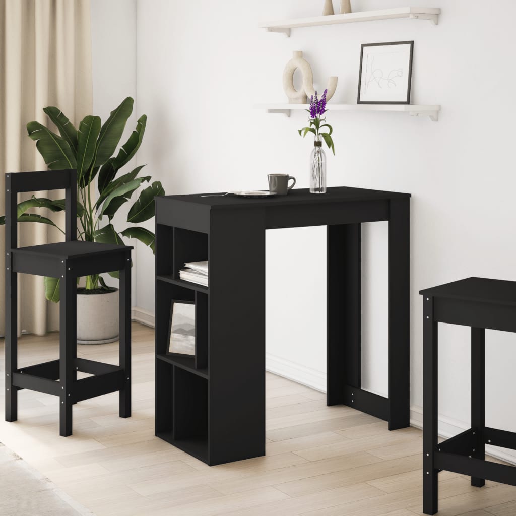 Bar Table With Racks Black 102X50X103.5 Cm Engineered Wood