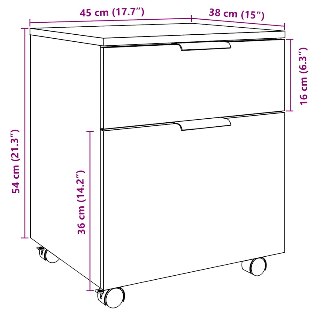 Mobile File Cabinet With Wheels Old Wood 45X38X54 Cm Engineered Wood