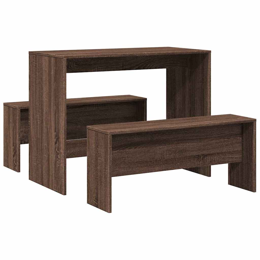 3 Piece Dining Table And Bench Set Brown Oak Engineered Wood