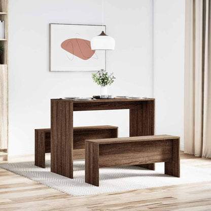 3 Piece Dining Table And Bench Set Brown Oak Engineered Wood