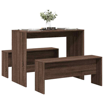 3 Piece Dining Table And Bench Set Brown Oak Engineered Wood