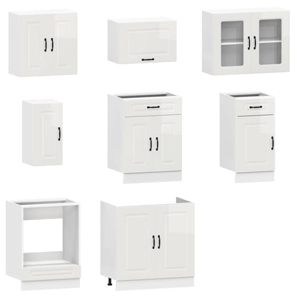 8 Piece Kitchen Cabinet Set Kalmar High Gloss White Engineered Wood