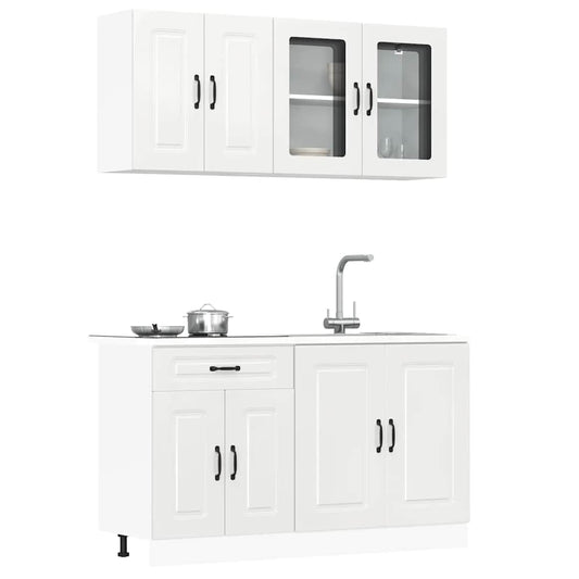 4 Piece Kitchen Cabinet Set Kalmar High Gloss White Engineered Wood