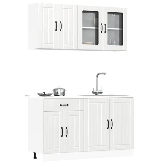 4 Piece Kitchen Cabinet Set Kalmar High Gloss White Engineered Wood