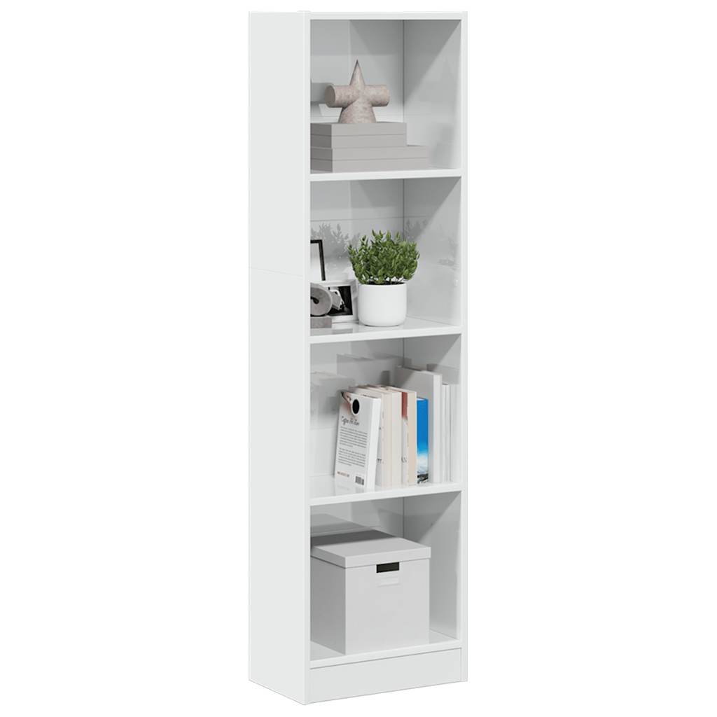 Bookcase High Gloss White 40X24X143 Cm Engineered Wood