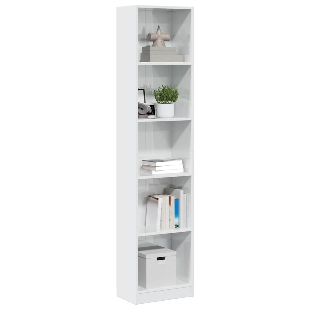 Bookcase High Gloss White 40X24X176 Cm Engineered Wood