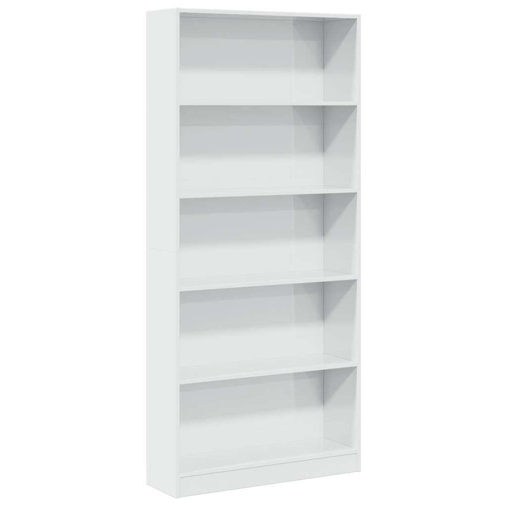 Bookcase High Gloss White 80X24X176 Cm Engineered Wood