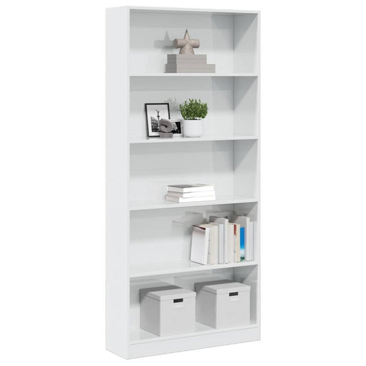 Bookcase High Gloss White 80X24X176 Cm Engineered Wood