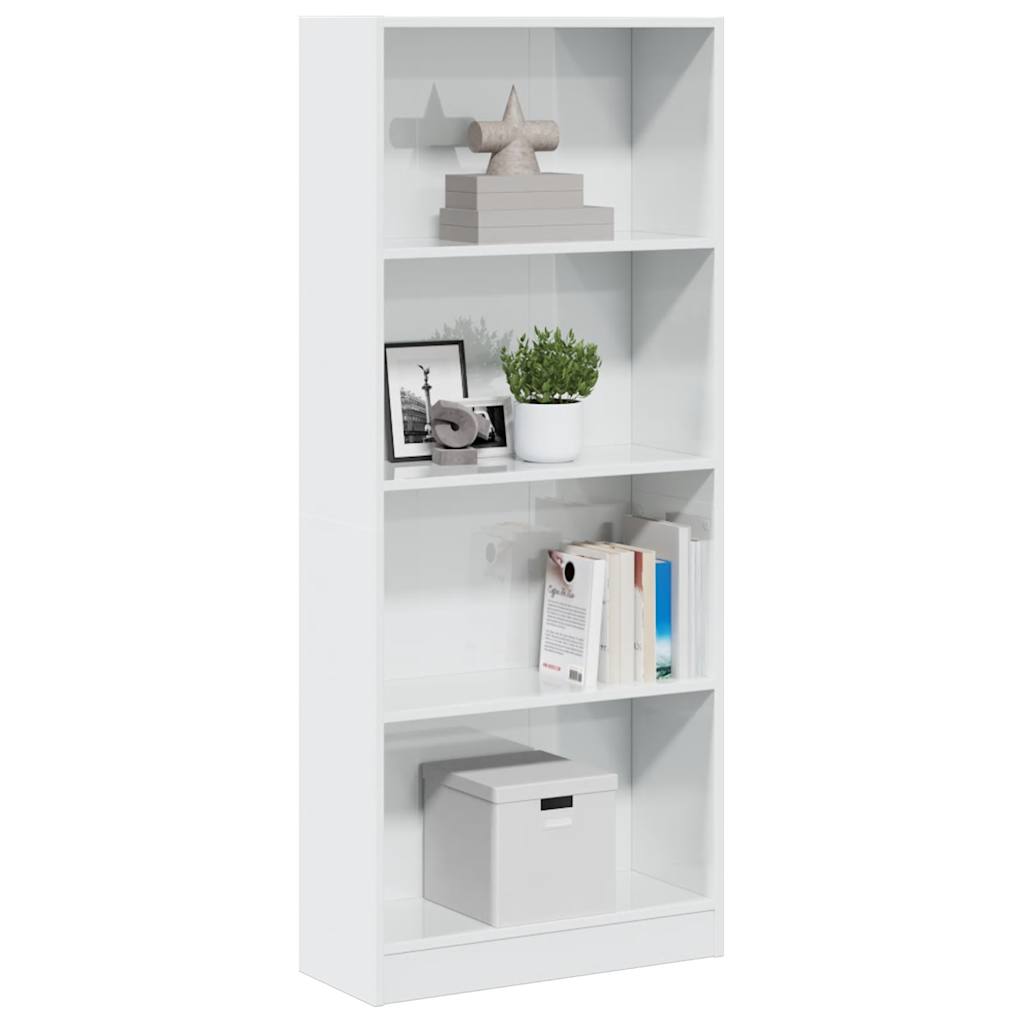 Bookcase High Gloss White 60X24X143 Cm Engineered Wood