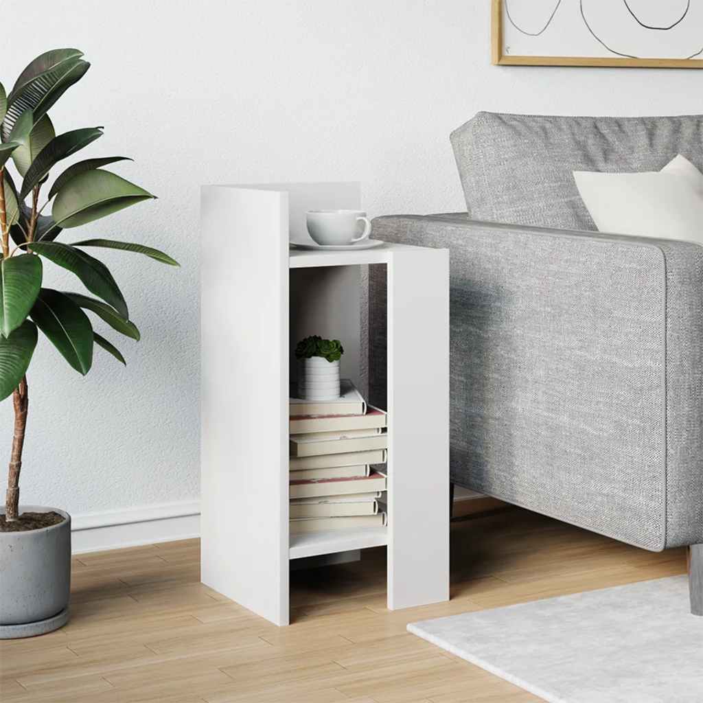 Side Table With Shelf White 25.5X27X60 Cm