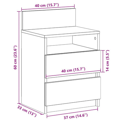 Bedside Cabinet With 2 Drawers Old Wood 40X33X60 Cm