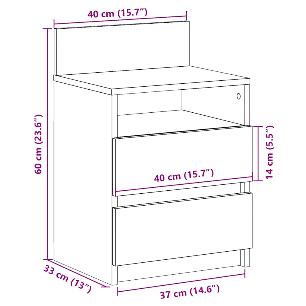 Bedside Cabinets 2 Pcs With 2 Drawers Old Wood 40X33X60 Cm