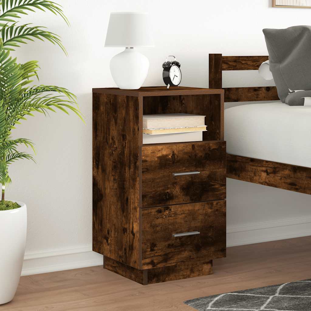 Bedside Cabinet With 2 Drawers Smoked Oak 36X36X68 Cm