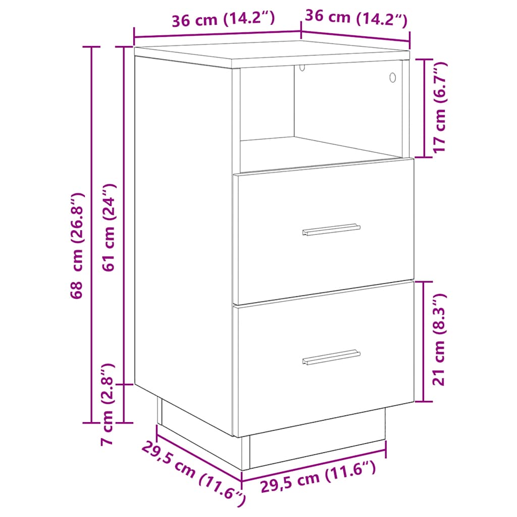 Bedside Cabinet With 2 Drawers Brown Oak 36X36X68 Cm