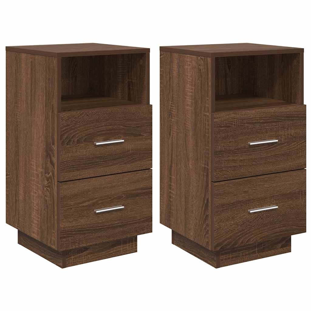 Bedside Cabinets 2 Pcs With 2 Drawers Brown Oak 36X36X68 Cm