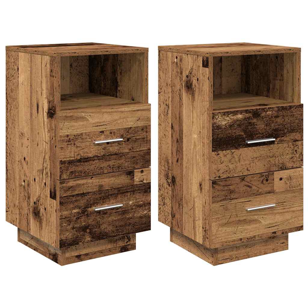 Bedside Cabinets 2 Pcs With 2 Drawers Old Wood 36X36X68 Cm