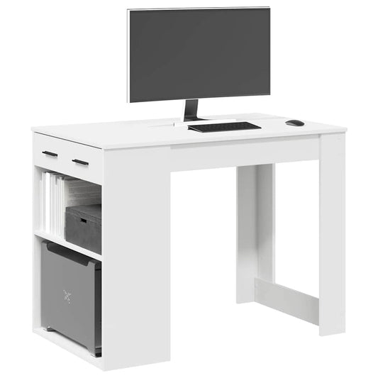 Desk With Drawer And Shelf White 102X62X77.5 Cm Engineered Wood