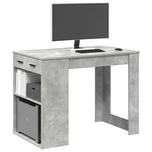 Desk With Drawer And Shelf Concrete Grey 102X62X77.5 Cm Engineered Wood