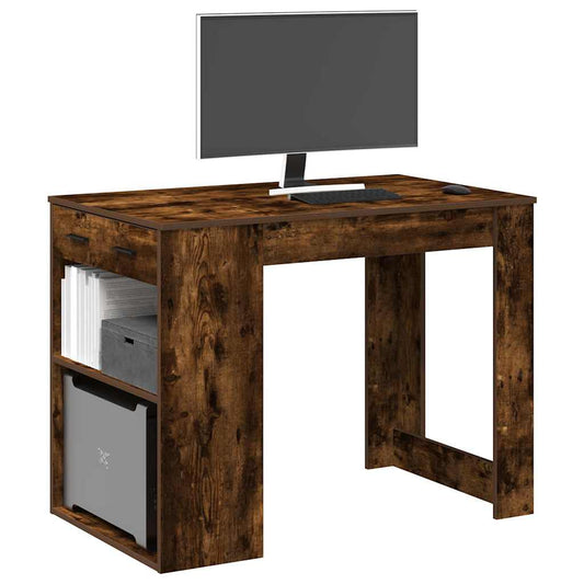 Desk With Drawer And Shelf Smoked Oak 102X62X77.5 Cm Engineered Wood