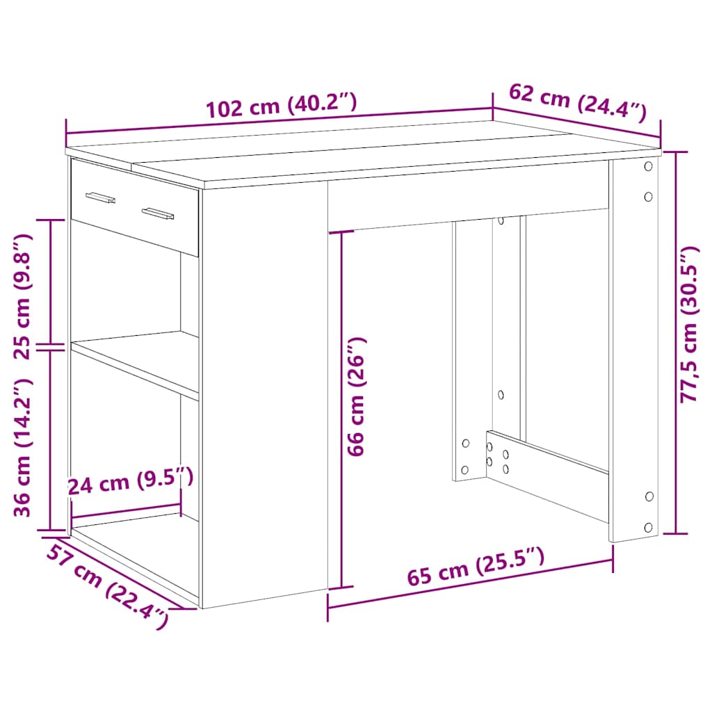 Desk With Drawer And Shelf Old Wood 102X62X77.5 Cm Engineered Wood