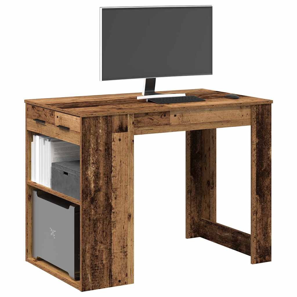 Desk With Drawer And Shelf Old Wood 102X62X77.5 Cm Engineered Wood