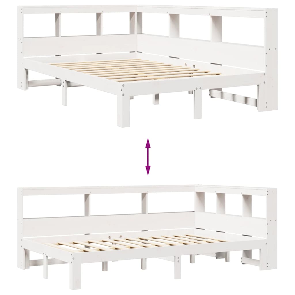 Bookcase Bed Without Mattress White 120X190 Cm Small Double Solid Wood Pine