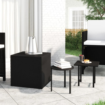 Garden Side Tables 3 Pcs Black Poly Rattan