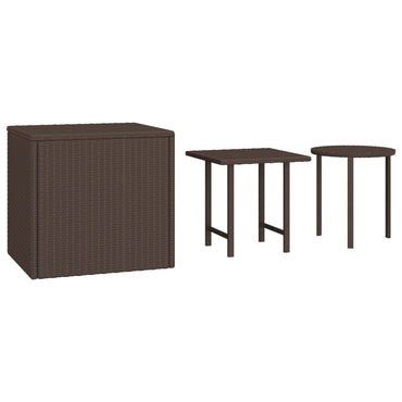 Garden Side Tables 3 Pcs Brown Poly Rattan