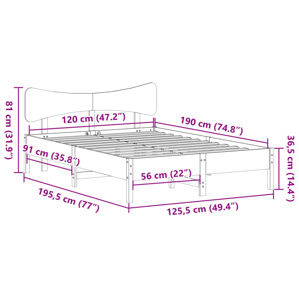 Bed Frame Without Mattress 120X190 Cm Small Double Solid Wood Pine