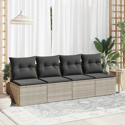 4 Piece Garden Sofa Set With Cushions Light Grey Poly Rattan Acacia