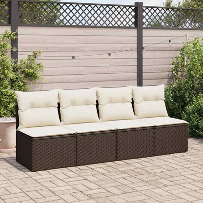 4 Piece Garden Sofa Set With Cushions Brown Poly Rattan Acacia