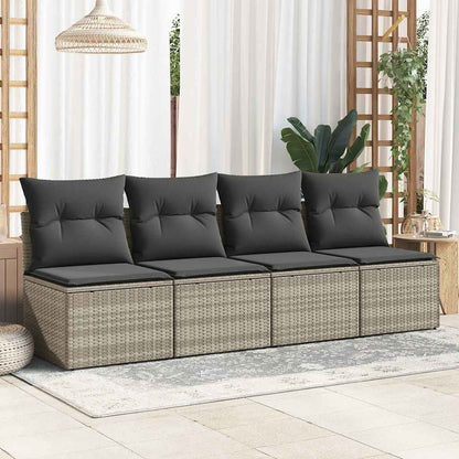 4 Piece Garden Sofa Set With Cushions Light Grey Poly Rattan Acacia