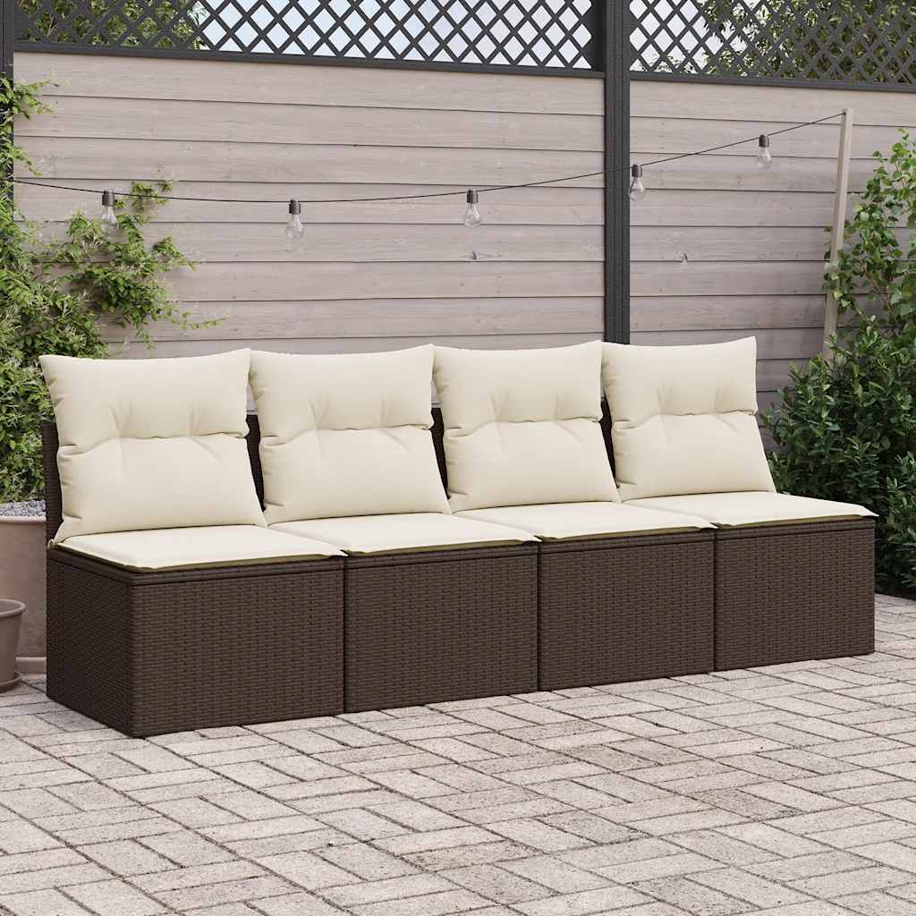 4 Piece Garden Sofa Set With Cushions Brown Poly Rattan Acacia