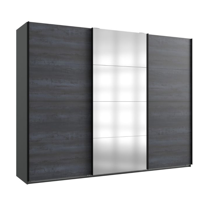 270cm Sliding Mirrored Wardrobe | 3 Doors in Graphite Grey| Modern Aesthetic