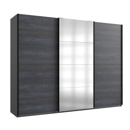 270cm Modern Sliding Wardrobe with Mirror | Graphite Grey | 3 Doors for Optimal Storage