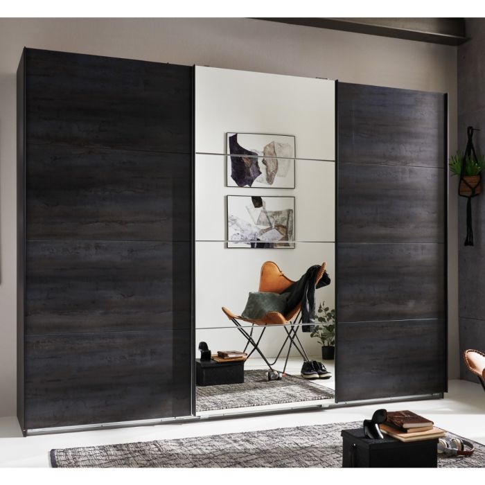 270cm Modern Sliding Wardrobe with Mirror | Graphite Grey | 3 Doors for Optimal Storage