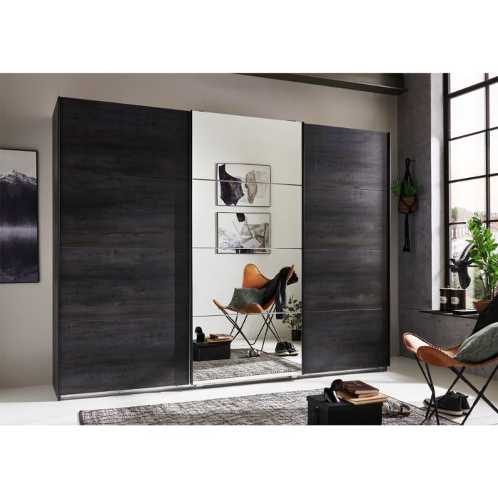 270cm Modern Sliding Wardrobe with Mirror | Graphite Grey | 3 Doors for Optimal Storage