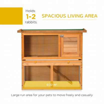 PawHut Rabbit Hutch Outdoor Guinea Pig Hutch Wooden Pet Cage Run 2-Tier with Opening Top, 90 x 45 x 80cm