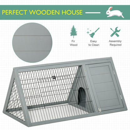 PawHut Wooden Rabbit Hutch Triangle Bunny Ferret Cage Guinea Pig Run Small Animal Hutch Grey 116 x 62.2 x 52.5 cm