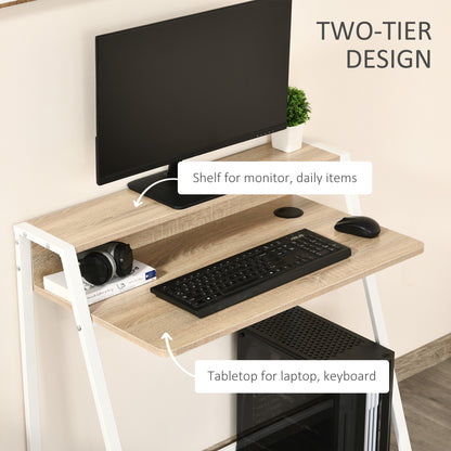 HOMCOM riting Desk Computer Table Home Office PC Laptop Workstation Storage Shelf 84L x 45W cm White and Oak