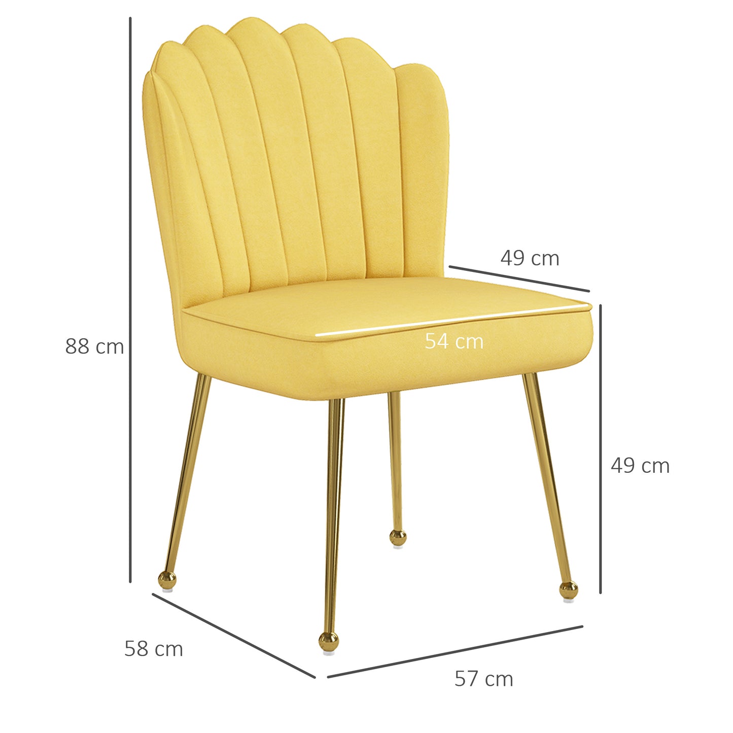 HOMCOM elvet-Feel Shell Accent Chair - Yellow