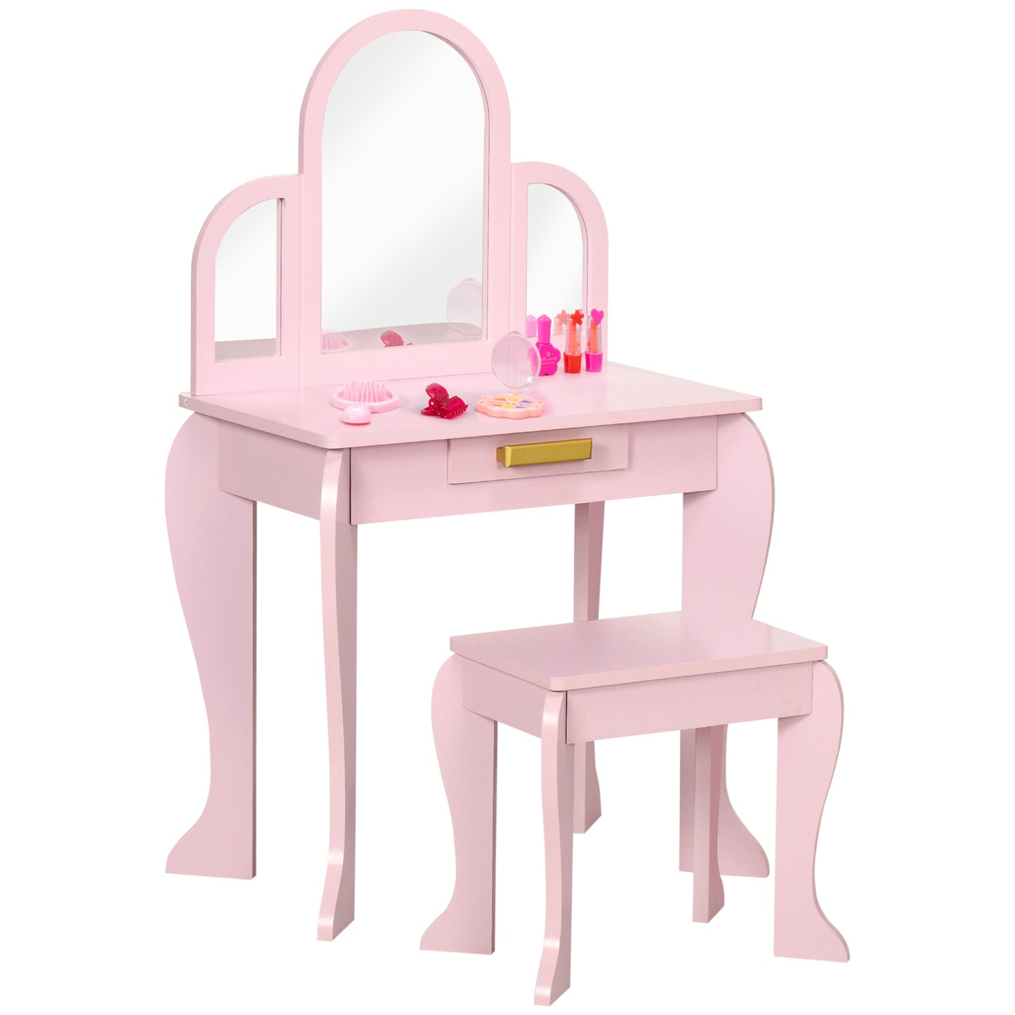 HOMCOM ids Dressing Table Set, with Mirror and Drawer - Pink