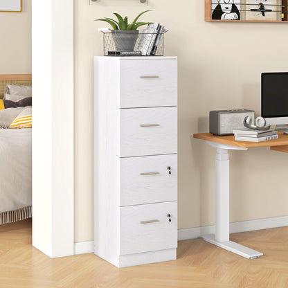 HOMCOM our-Drawer Lockable Filing Cabinet - White Wood Effect