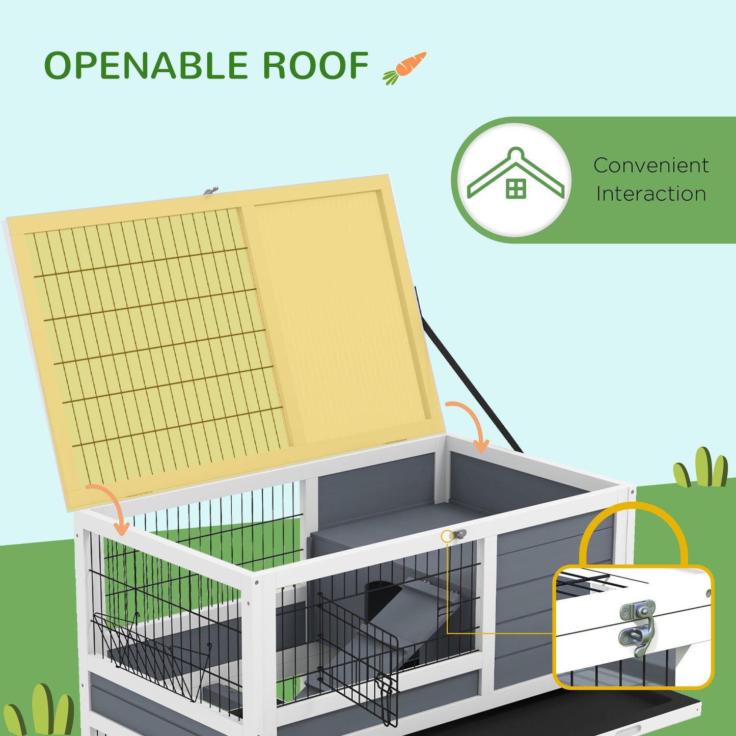 PawHut Double Deckers Guinea Pig Cage, Indoor Rabbit Hutch with Feeding Trough, Trays, Ramps, Openable Top - Grey