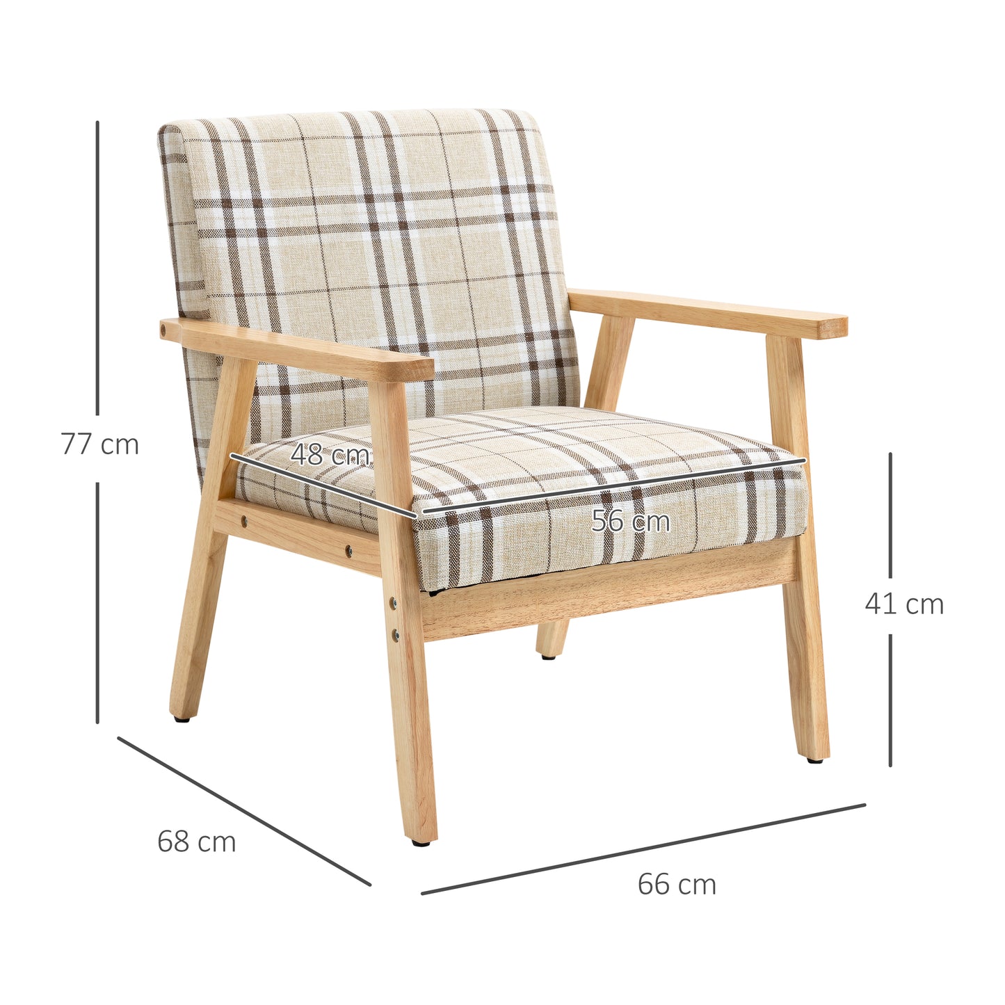 HOMCOM odern One Seater Sofa for Living Room, Linen Fabric Small Couch with Rubber Wood Frame, Armrests, Lattice Pattern, Upholstered Armchair, Beige