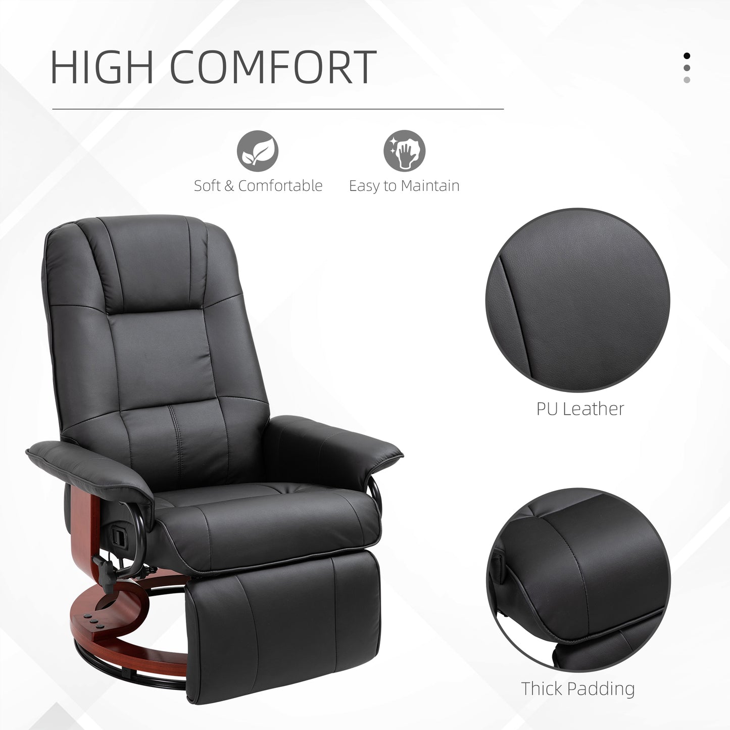 HOMCOM anual Recliner Chair Armchair Sofa with Faux Leather Upholstered Wooden Base for Living Room Bedroom, Black